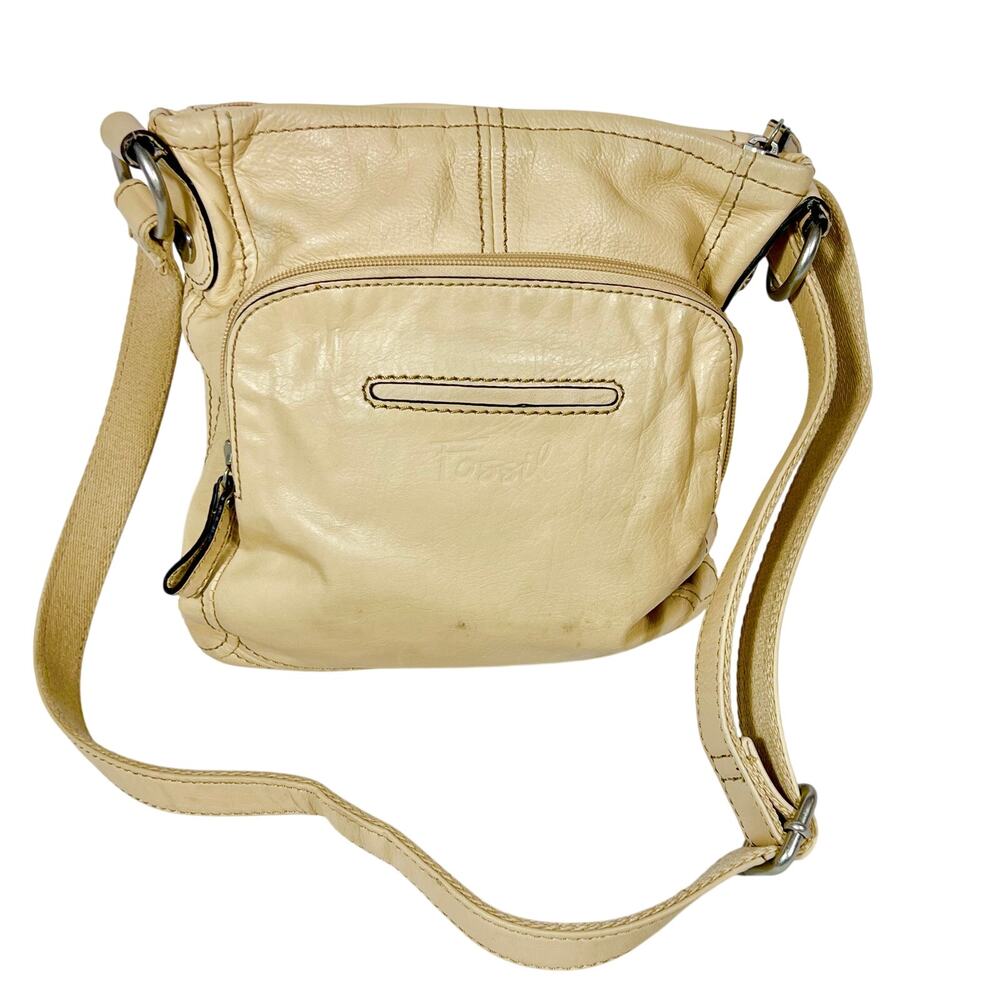 Vintage Fossil Crossbody Shoulder Bag Cream Leather Small Organizer Purse - Picture 4 of 14